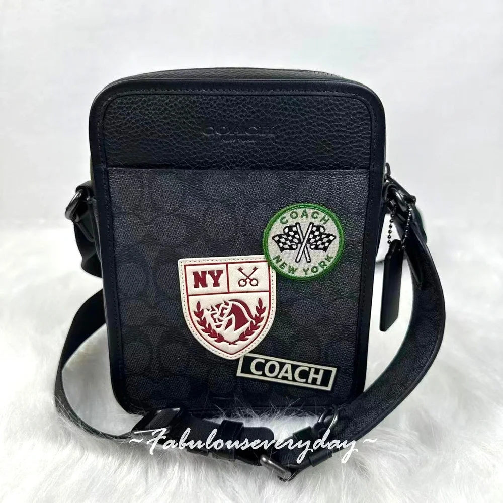 Coach Men's Sullivan Crossbody Bag In Signature Canvas With Patches CAT79 NWT